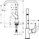 Einhebel-Waschtischmischer von Hansgrohe mit Schwenkauslauf, ohne Ablaufgarnitur. Technische Zeichnung mit Maßen und Formen zur Montage.